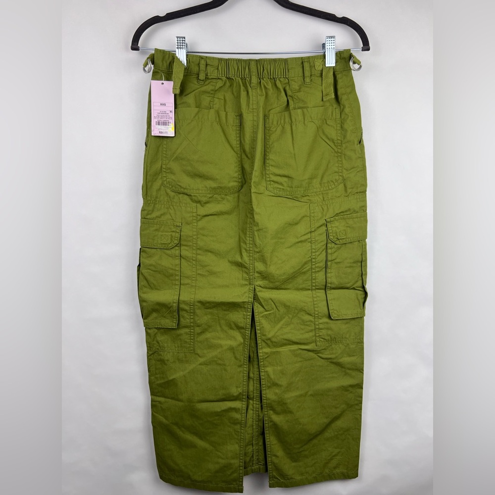 Wild Fable Olive Green Cotton Utility Cargo Skirt XXS Long Midi Pockets D-Ring - Picture 5 of 11
